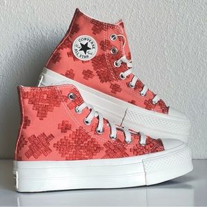 Converse Lift Platform High Top Red 'Tonal Embroidery' Bohemian Shoe